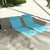 Outsunny 2 Pieces Outdoor Beach Mat Steel Reclining Chair Set Light Blue
