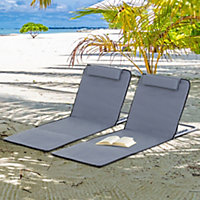 Outsunny 2 Pieces Outdoor Beach Mat Steel Reclining Chair Set w/ Pillow