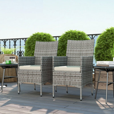Outsunny 2 Pieces Outdoor Rattan Armchair Garden Dining Chair Set Mixed ...