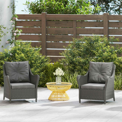 Outsunny 2 Pieces Rattan Garden Chairs, Cushioned Rattan Chairs, Dark Grey