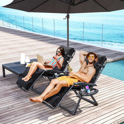 PHI VILLA 2-Pack Zero Gravity Recliner Chairs, Patio Lounge Set With Cushions & Cup Holder, Blue