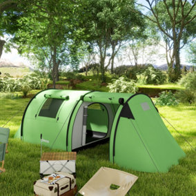 Outsunny 2 Room Camping Family Tent for 3-4 Man, 3000mm Waterproof, Green