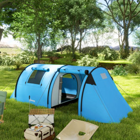 Outsunny 2 Room Camping Family Tent for 3-4 Man, 3000mm Waterproof, Sky Blue