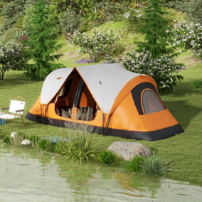 Outsunny 2 Room Camping Tent with Waterproof Rainfly & Screen Panels Orange
