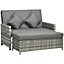 Outsunny 2 Seater Assembled Garden Patio Outdoor Rattan Furniture Sofa Sun Lounger Daybed with Fire Retardant Sponge - Grey