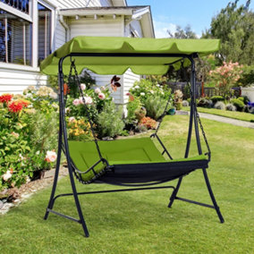 Outsunny 2 Seater Canopy Swing Chair Garden Hammock Bench Outdoor Lounger Green