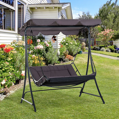 Outsunny 2 Seater Canopy Swing Chair Garden Hammock Bench Outdoor