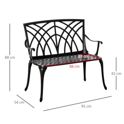 Outsunny 2-Seater Cast Aluminium Garden Bench Loveseat Ergonomic Armrest