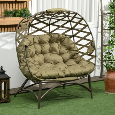 Outsunny 2 Seater Egg Chair Outdoor With Cushion Cup Pockets Khaki   Outsunny 2 Seater Egg Chair Outdoor With Cushion Cup Pockets Khaki~5056725377434 01c MP