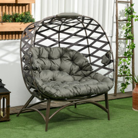 Outsunny 2 Seater Egg Chair Outdoor with Cushion, Cup Pockets - Sand Brown