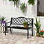 Outsunny 2-Seater Garden Bench Cast Iron Patio Antique Loveseat w/ Armrest