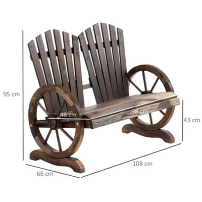 Outsunny 2 Seater Garden Bench w/ Wheel-Shaped Armrests Carbonized colour