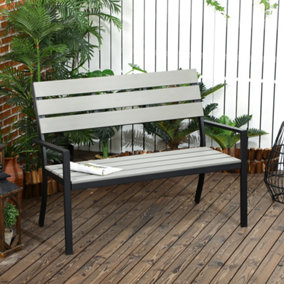 Outsunny 2 Seater Garden Bench with Steel Frame Garden Loveseat 122x65x92cm Grey