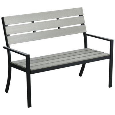 Outsunny 2 Seater Garden Bench with Steel Frame Garden Loveseat 122x65x92cm Grey