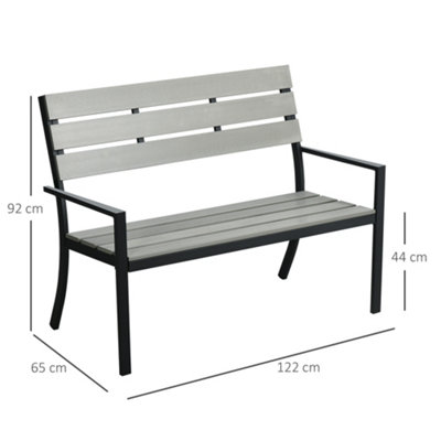 Outsunny 2 Seater Garden Bench with Steel Frame Garden Loveseat 122x65x92cm Grey - 3