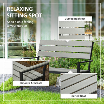 Outsunny 2 Seater Garden Bench with Steel Frame Garden Loveseat 122x65x92cm Grey - 4