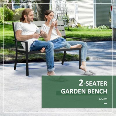 Outsunny 2 Seater Garden Bench with Steel Frame Garden Loveseat 122x65x92cm Grey - 5