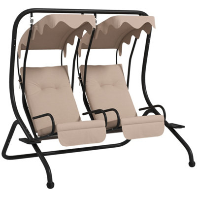 Outsunny 2 Seater Garden Metal Swing Seat Patio Swinging Chair Hammock Canopy