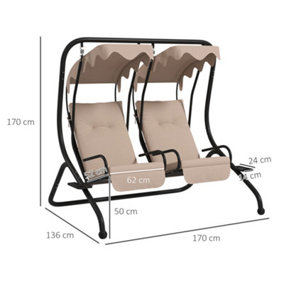 Outsunny 2 Seater Garden Metal Swing Seat Patio Swinging Chair Hammock Canopy - 3