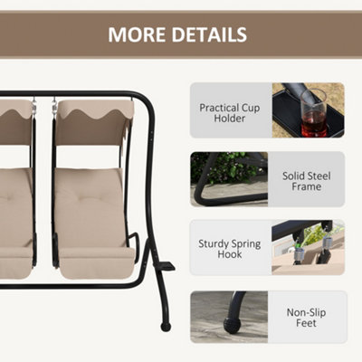 Outsunny 2 Seater Garden Metal Swing Seat Patio Swinging Chair Hammock Canopy - 5