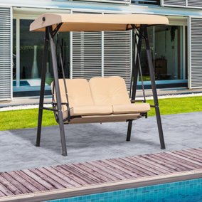 Outsunny 2 Seater Garden Outdoor Swing Chair Hammock withSteel Frame Beige