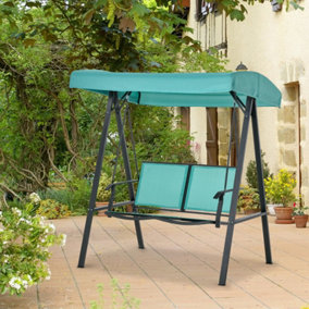 Outsunny 2 Seater Garden Swing Bench withTilting Canopy Texteline Seat Lake Blue