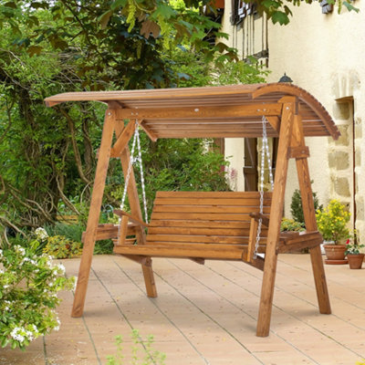 Outsunny 2 Seater Garden Swing Chair Canopy Swing Bench w Adjustable Shade