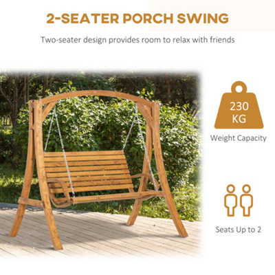 Outsunny 2 Seater Garden Swing Chair, Outdoor Wooden Swing Bench Lounger