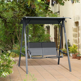 Outsunny 2 Seater Garden Swing Chair Swing Bench withAdjustable Canopy, Grey