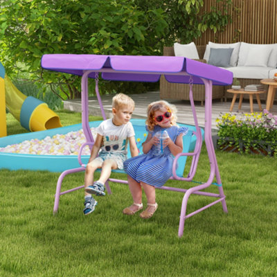 Outsunny 2 Seater Kids Swing Chair Fairy Themed with Adjustable Canopy DIY at B Q