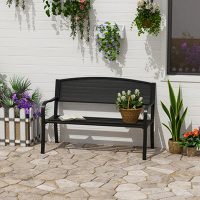 Outsunny 2 Seater Metal Bench Patio Park Loveseat Garden Chair Outdoor Seating