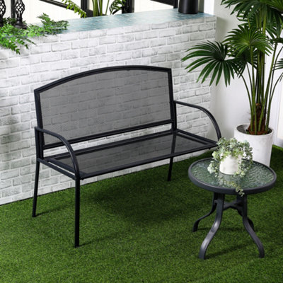 Outsunny 2 Seater Metal Garden Bench Outdoor Furniture For Porch Lawn ...