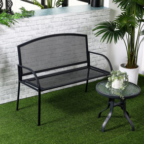 Outsunny 2 Seater Metal Garden Bench Outdoor Furniture for Porch Lawn Grey