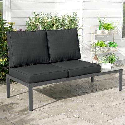 Outsunny 2 Seater Outdoor Seat Cushion with Back, for Garden, Charcoal Grey