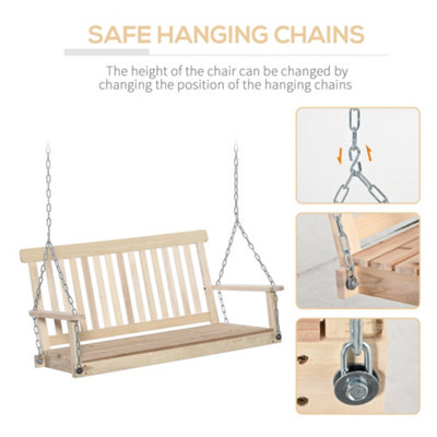 Outsunny 2 Seater Porch Wooden Swing Chair Garden Bench w/ Chains Natural