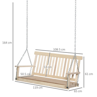 Outsunny 2 Seater Porch Wooden Swing Chair Garden Bench with Chains Natural - 3