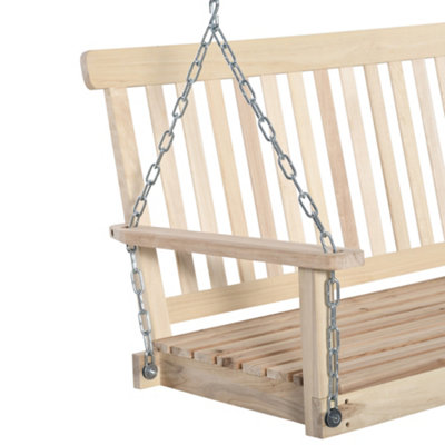 Outsunny 2 Seater Porch Wooden Swing Chair Garden Bench with Chains Natural - 7
