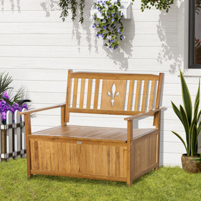 Outsunny 2 Seater Wood Garden Storage Bench Outdoor Storage Box Natural