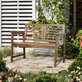 Outsunny 2-Seater Wooden Garden Bench w/ Backrest and Armrest for Yard Brown