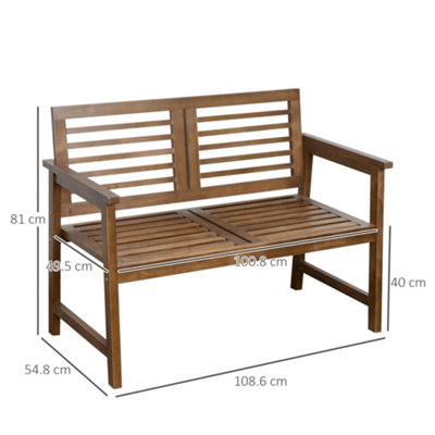 Outsunny 2-Seater Wooden Garden Bench w/ Backrest and Armrest for Yard Brown
