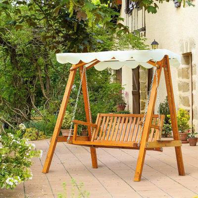 Outsunny 2 Seater Wooden Garden Swing Chair Seat Hammock Bench Furniture Lounger