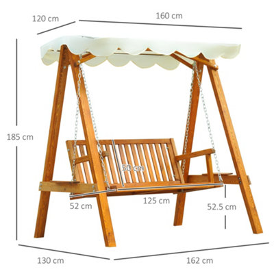 Outsunny 2 Seater Wooden Garden Swing Chair Seat Hammock Bench Furniture Lounger