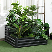 Outsunny 2 Tier Galvanised Raised Garden Bed Planter Box Open Bottom Dark Grey