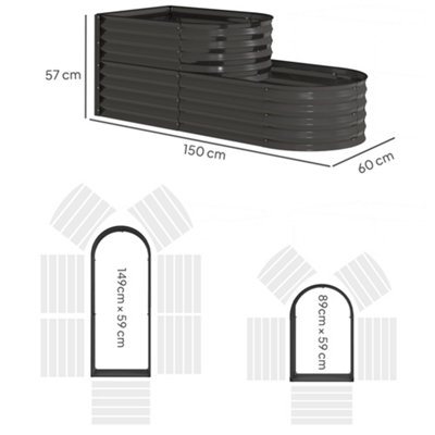 Outsunny 2-Tier Galvanised Raised Garden Bed with Safety Edging, Dark Grey