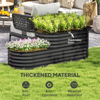 Outsunny 2-Tier Galvanised Raised Garden Bed with Safety Edging, Dark Grey