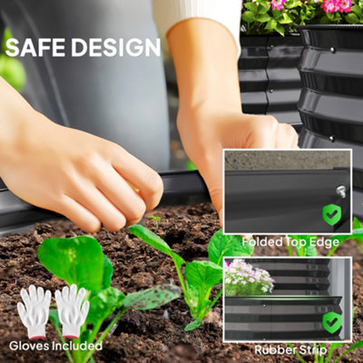 Outsunny 2-Tier Galvanised Raised Garden Bed with Safety Edging, Dark Grey