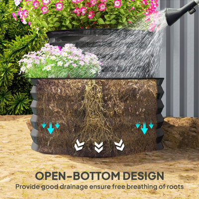Outsunny 2-Tier Galvanised Raised Garden Bed with Safety Edging, Dark Grey