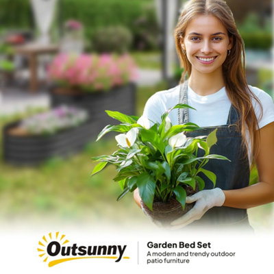 Outsunny 2-Tier Galvanised Raised Garden Bed with Safety Edging, Dark Grey