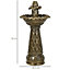 Outsunny 2-Tier Outdoor Waterfall Fountain, Freestanding Self-Contained Cascading Water Feature Garden Landscape, Brown Flower