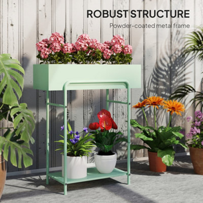 Outsunny 2 Tier Plant Stand, Metal Plant Rack with Drain Holes, Green